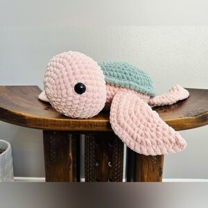Large Crochet Plush Pink & Green Turtle